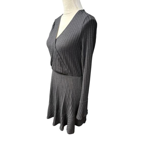 Showpo The Next Step Ribbed Faux Wrap Fit and Flare Long Sleeve Mini Dress - 6 - Picture 4 of 9